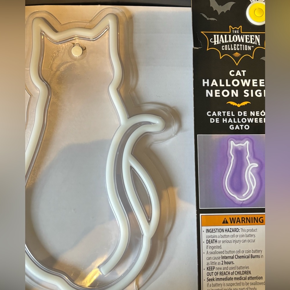 Open box, Halloween neon cat sign